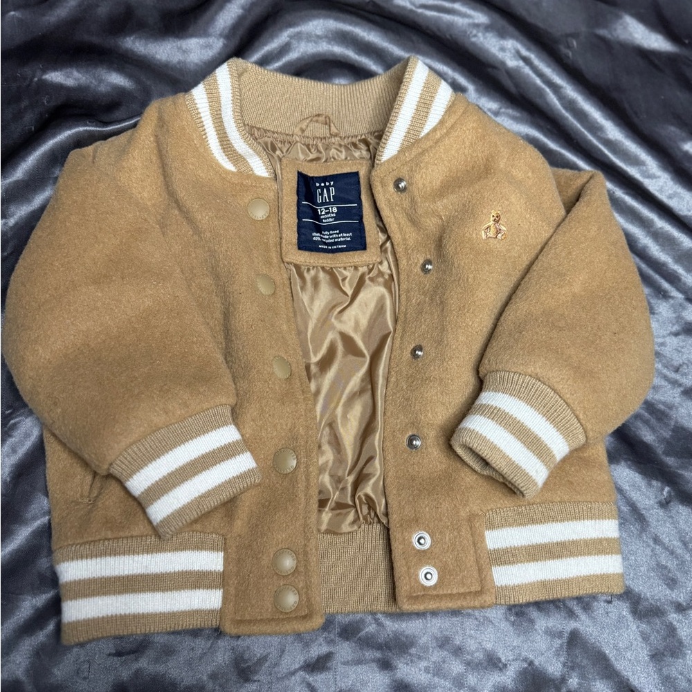 GAP Camel Varsity Jacket with White Accents